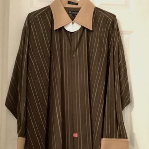 Men’s Brown Striped Dress Shirt with French Cuffs